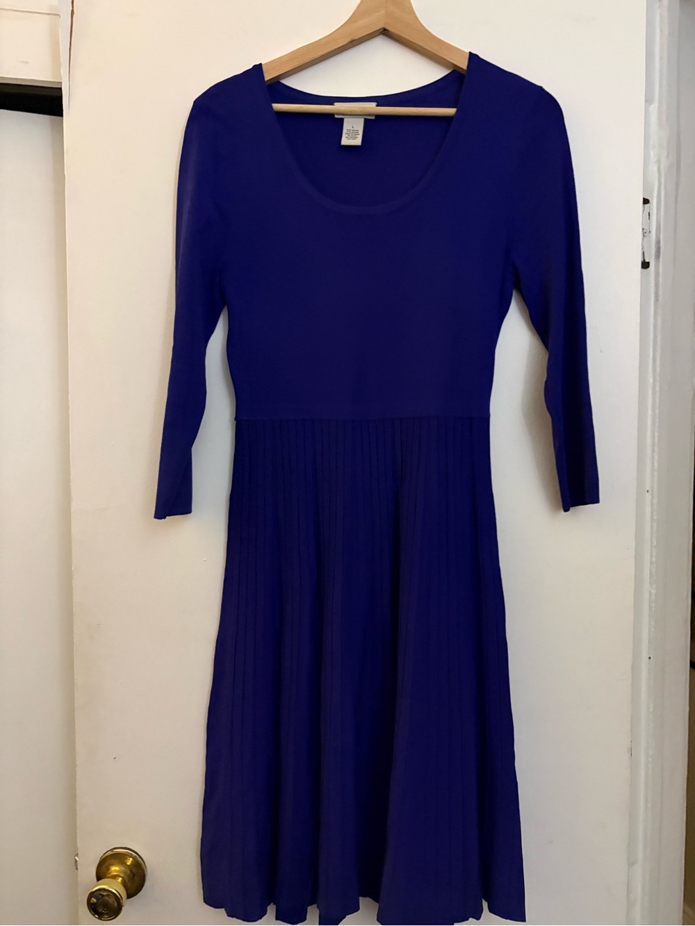 Carmen Royal Blue Scoop Neck Pleated Knit Dress